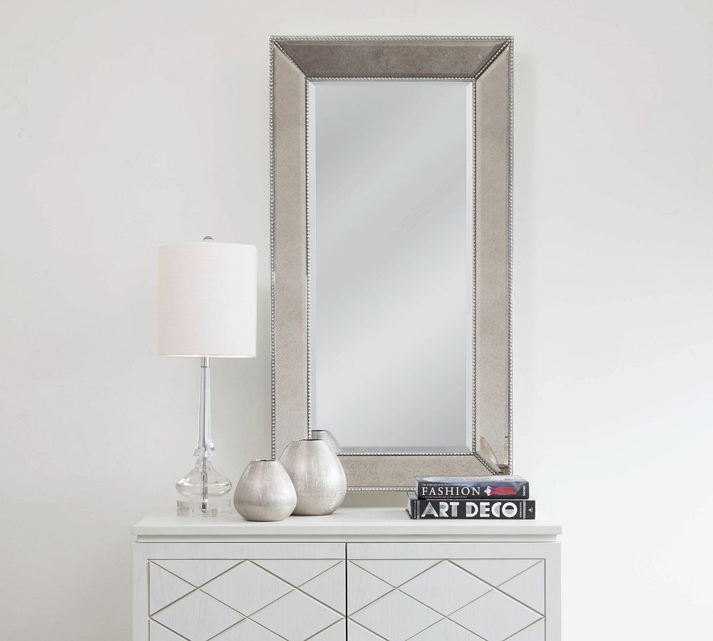 Antique Beveled Glass Beaded Frame Wall Mirror - Small 24&quot; x 36&quot;