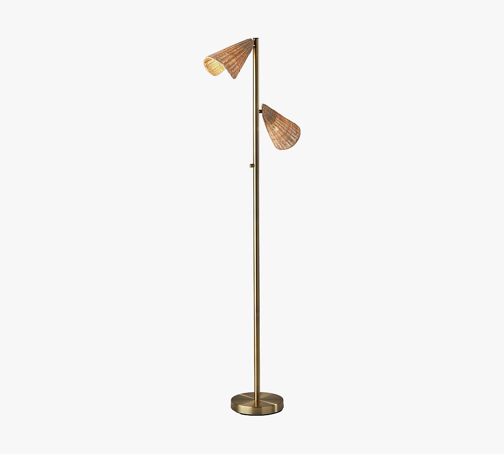Antique Brass 63" Floor Lamp with Rattan Shades