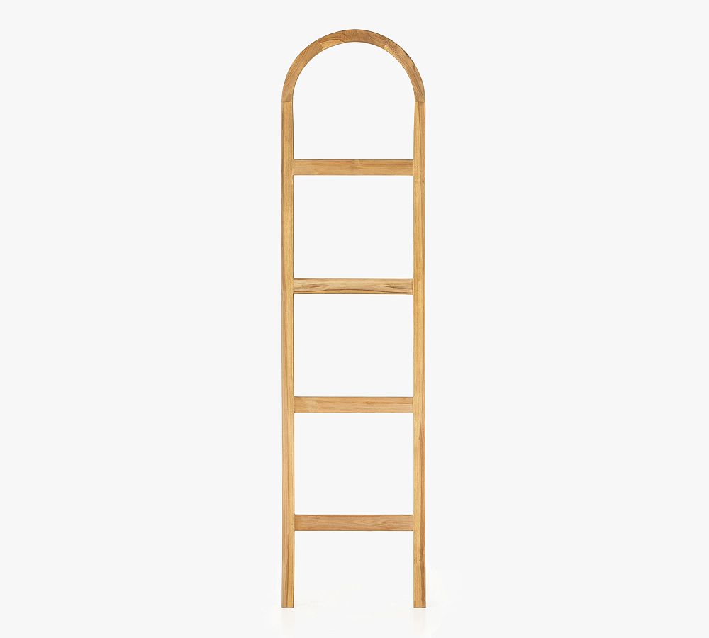 Natural Brown Teak Arched Decorative Ladder with 4 Rungs