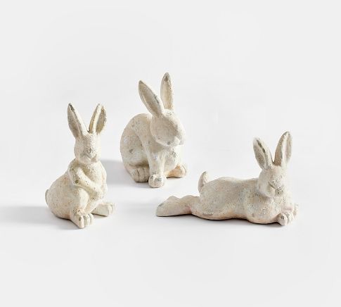 Handcrafted Terracotta Bunny Sculpture, Small, Set of 3, White