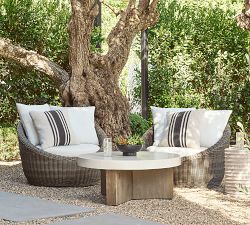 Pomona Concrete &amp; Acacia Round Outdoor Coffee Table (38&quot;)