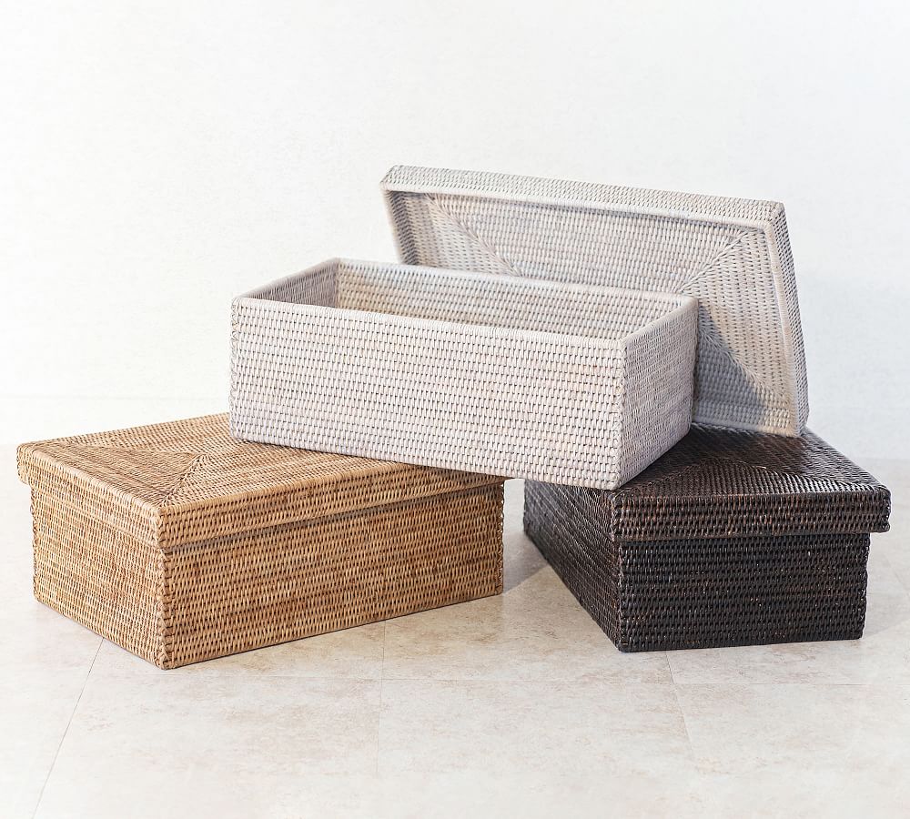 Tava Handwoven Rattan Rectangular Storage Box With Lid