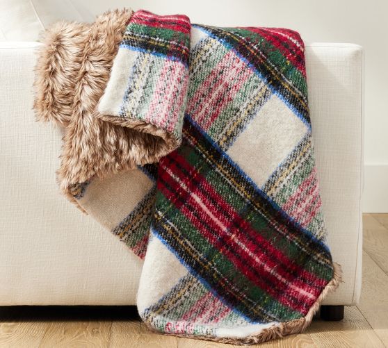 Stewart Plaid Faux Fur Back Throw