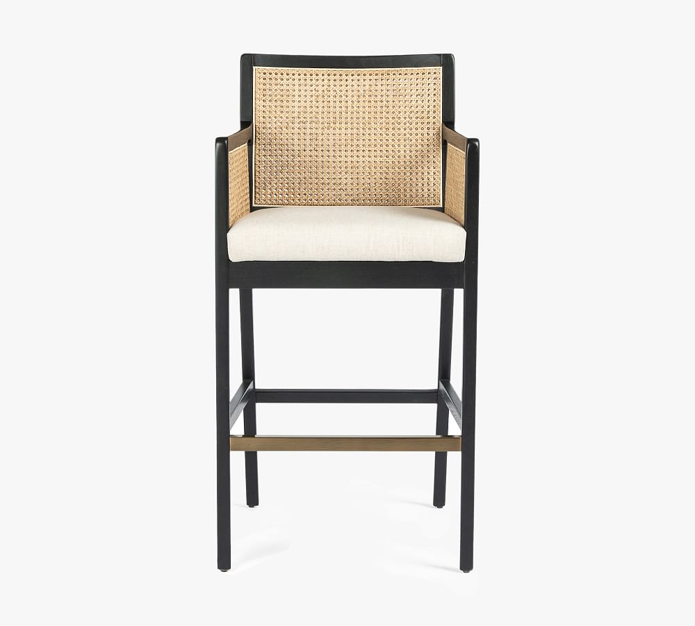 Antonia Brushed Ebony Swivel Bar Stool with Leather & Wood Accents