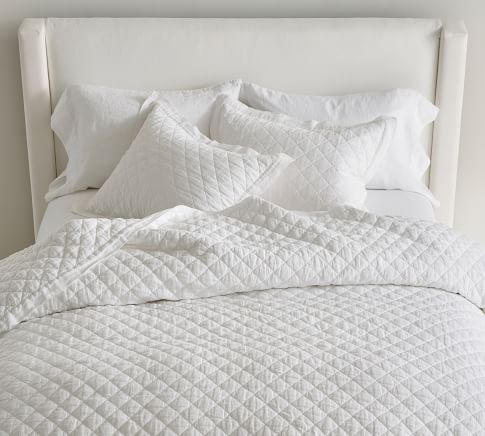 Belgian Flax Linen Diamond Quilt, Twin/Twin XL, White
