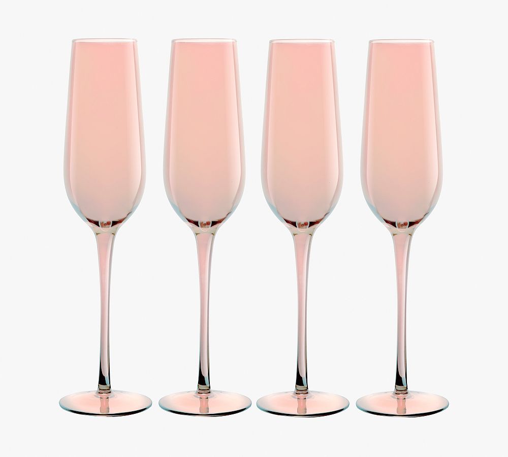 Set of 4 Blush Pink Glass Champagne Flutes