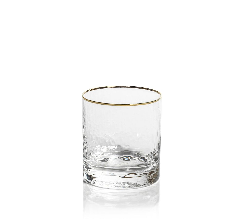 Hammered Gold Rim Cocktail Glasses Double Old-Fashioned, Set of 4