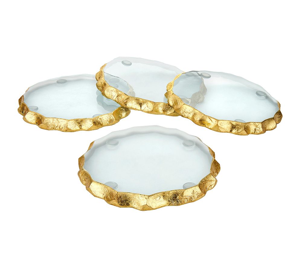 Handpainted Glass Gold-Rimmed Coasters, Set of 4