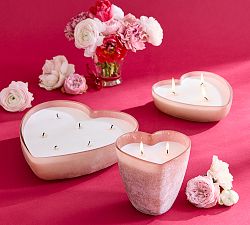 Frosted Glass Heart Candle - Rose Peony