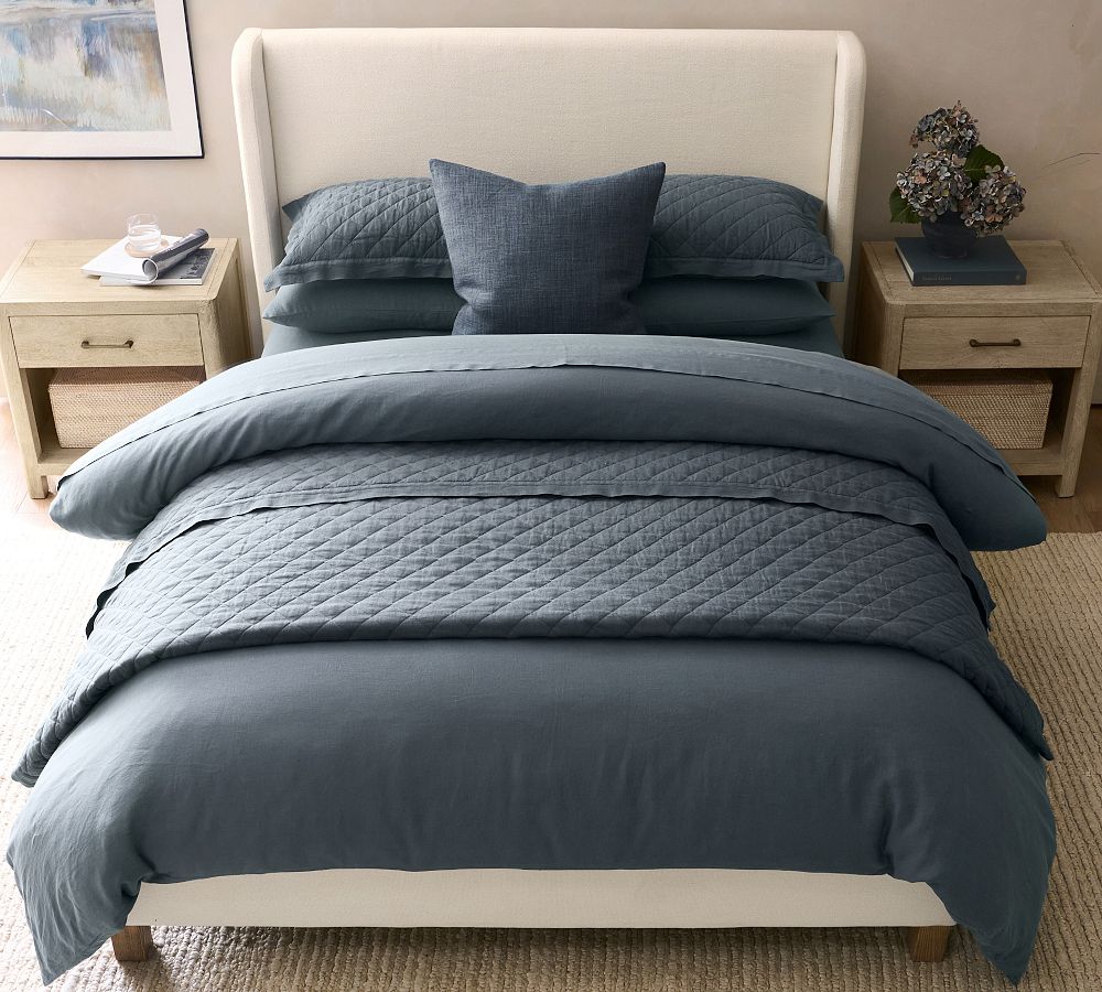 Belgian Flax Linen Duvet Cover Full/Queen (color: Steel blue)
