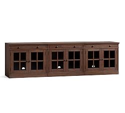 Livingston 105" Media Console with Glass Door Cabinets, Brown Wash