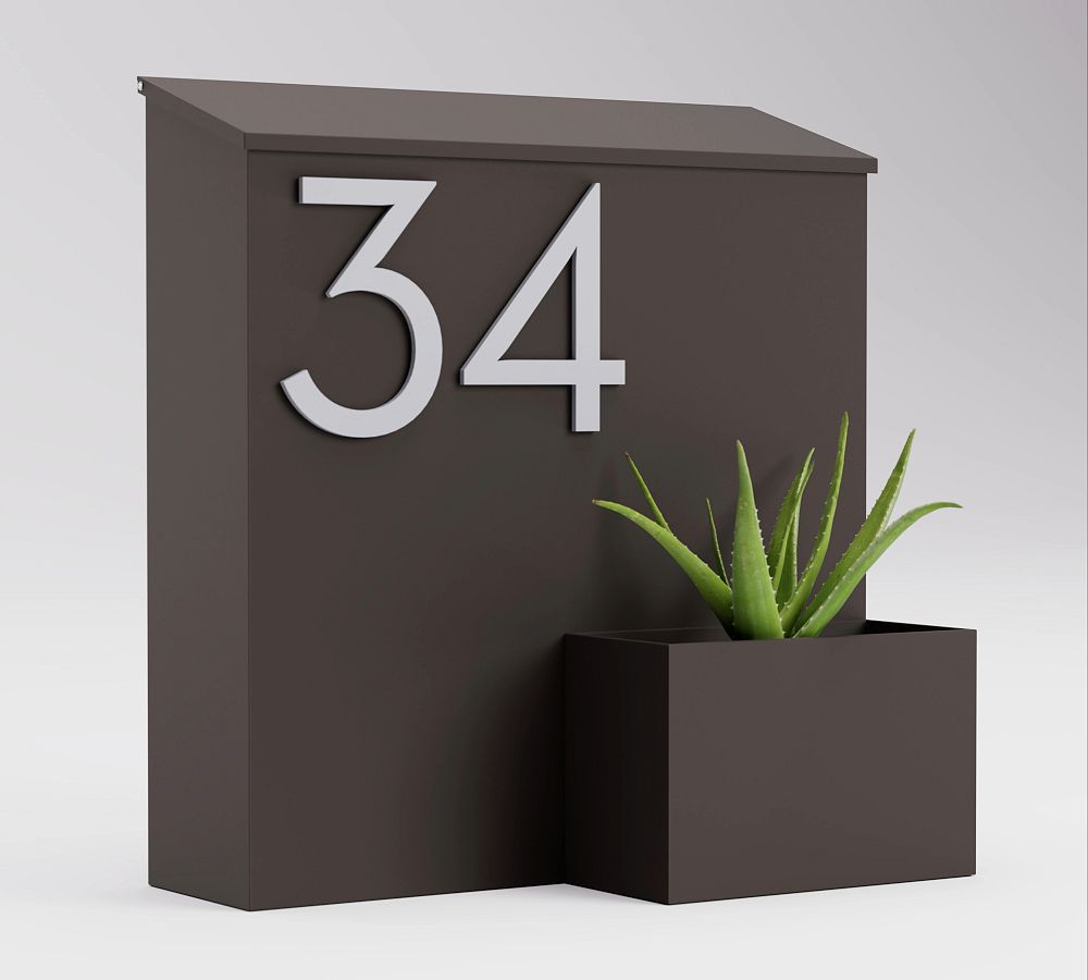 Antique Silver and Brown Aluminum Wall-Mounted Mailbox with Planter