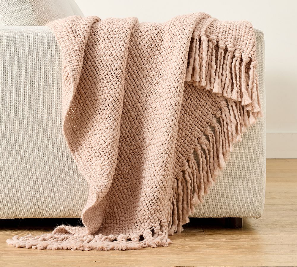 Textured Basketweave Knit Throw in Blush