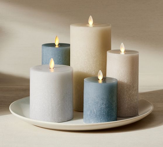 Premium Flickering Flameless Wax Pillar Candle - Salt Washed