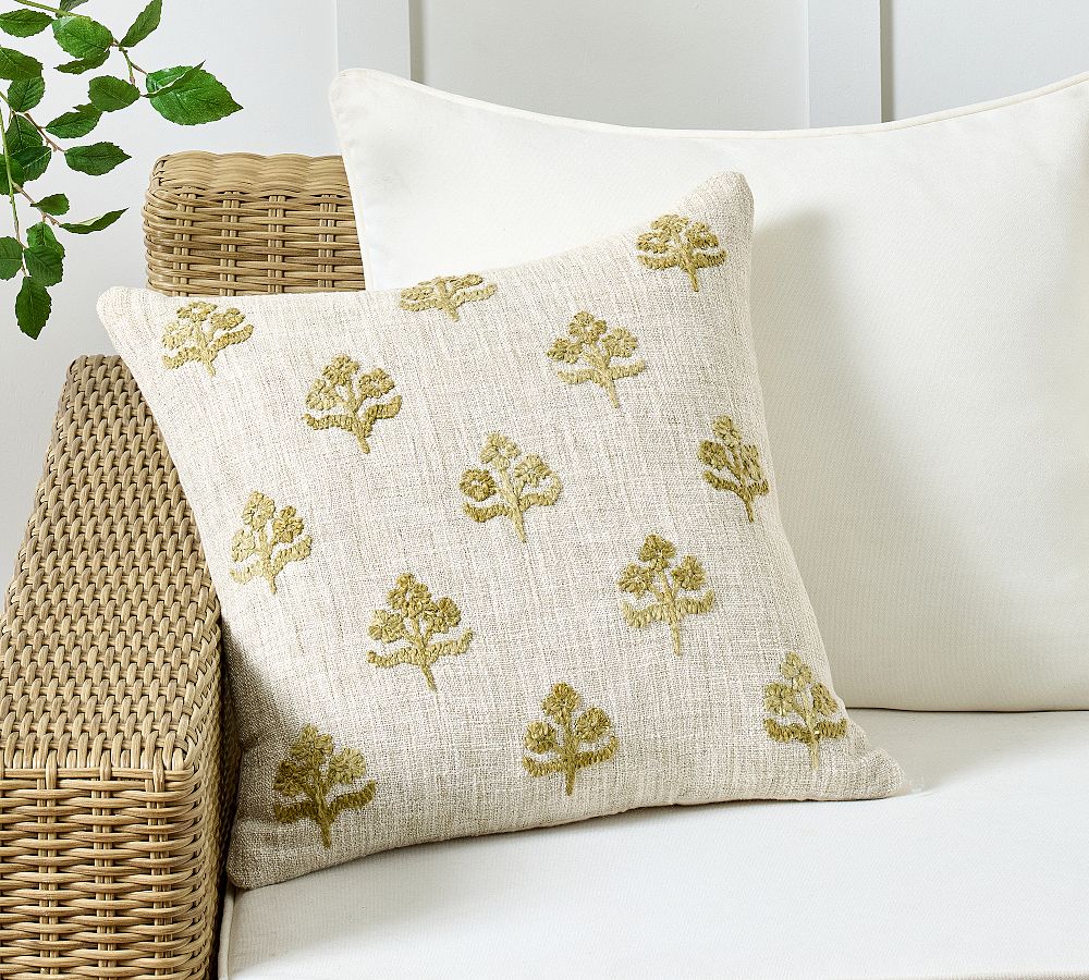Bouquet Embroidered Outdoor Pillow
