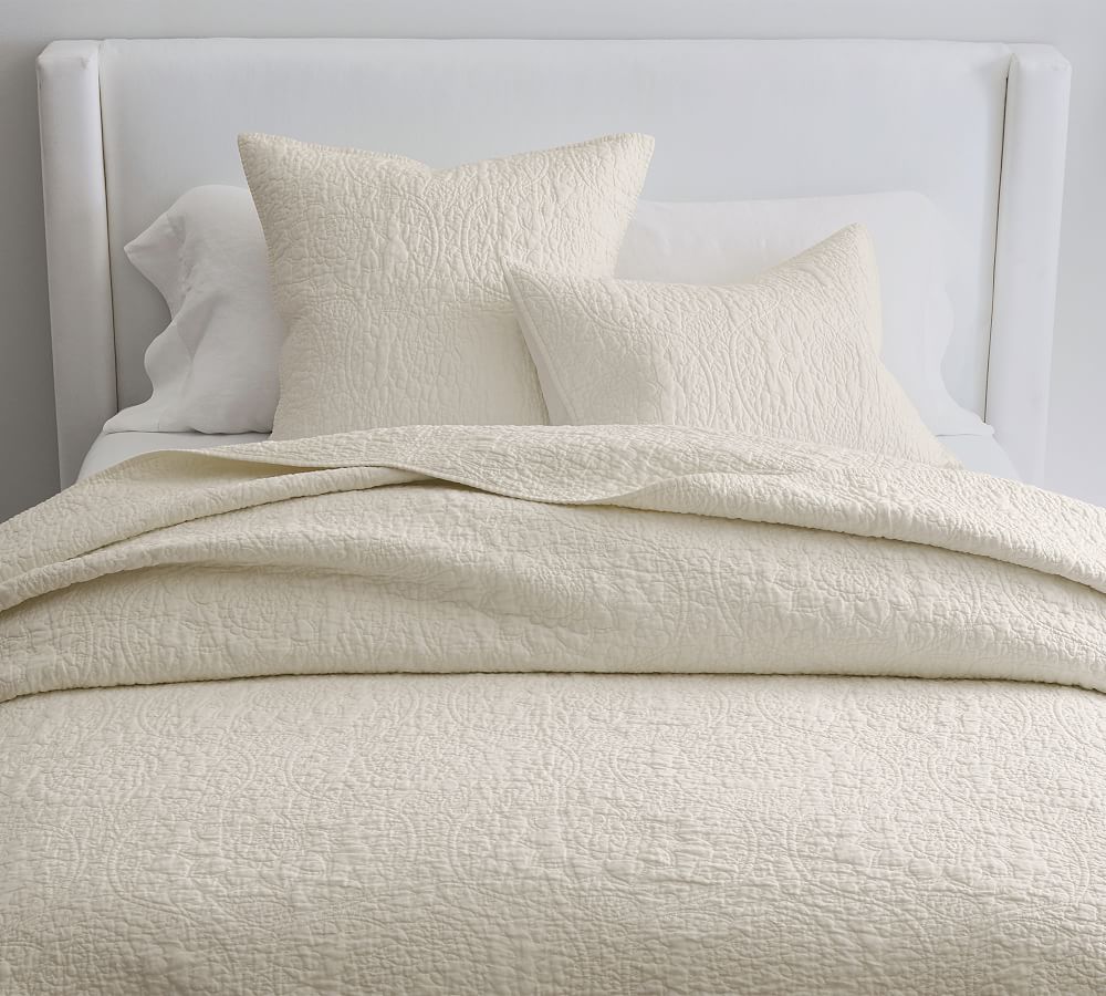 Belgian Flax Linen Floral Stitch Quilt