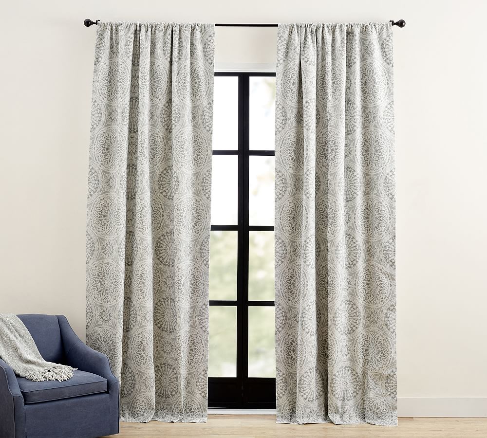 Riley Medallion Print Rod Pocket Linen Cotton Blackout Curtain