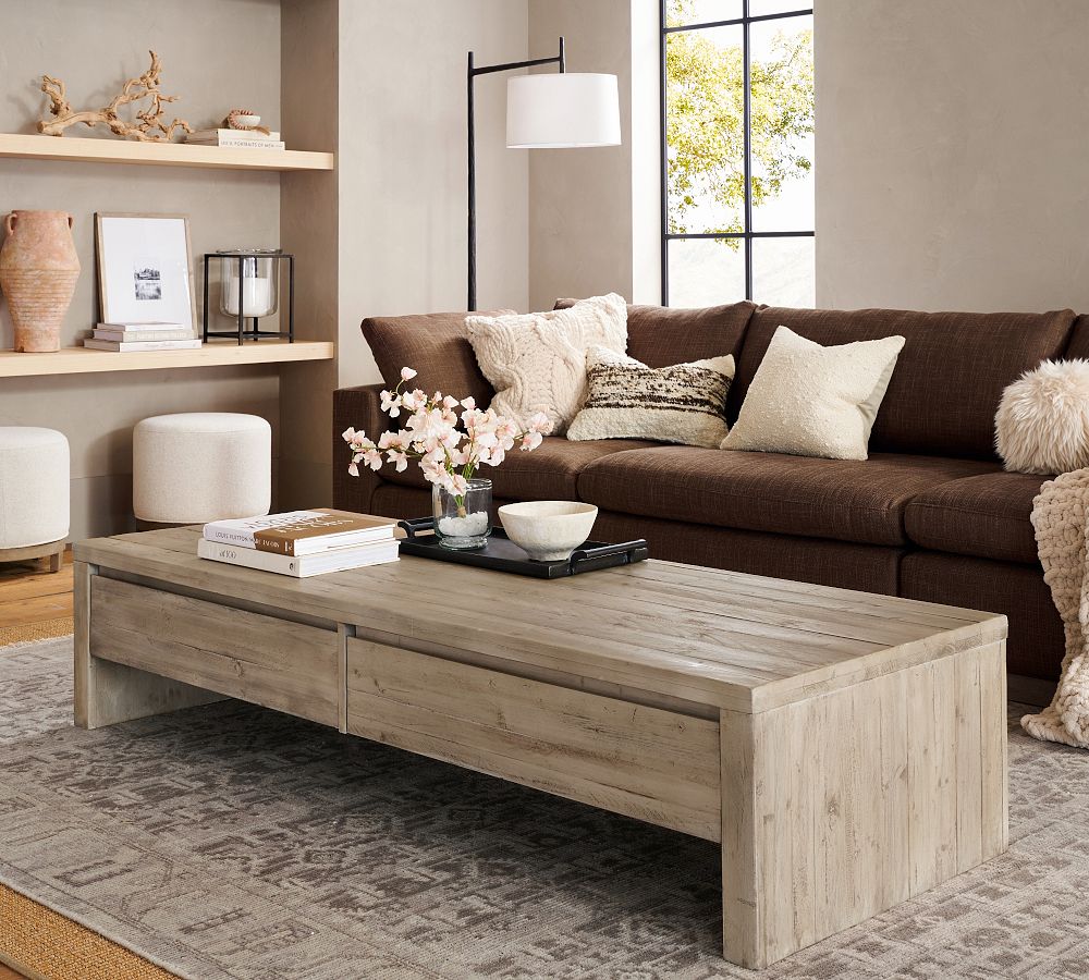 Pismo Rectangular Reclaimed Wood Long Low Coffee Table (74&quot;)