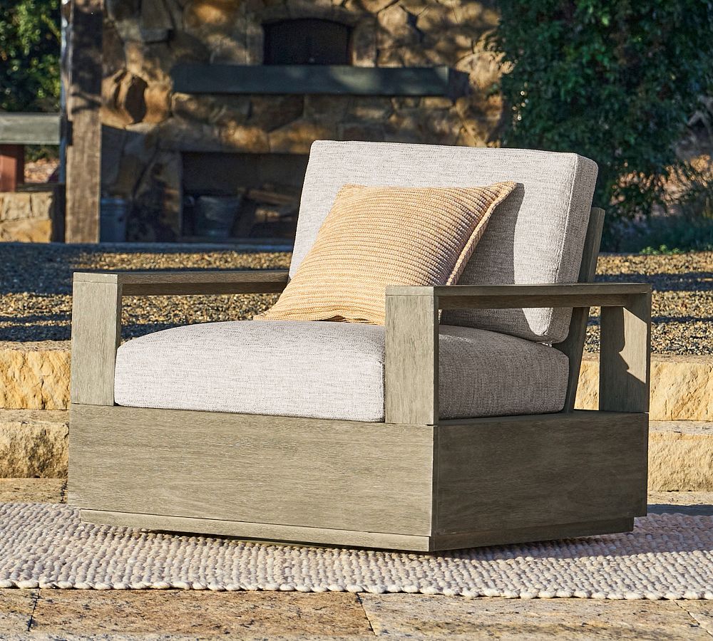 Open Box: Indio Eucalyptus Modern Platform Swivel Outdoor Lounge Chair