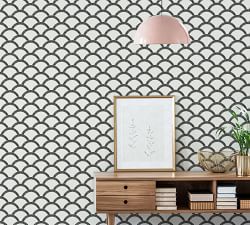 Mosaic Scallop Black/Cream Removable Wallpaper
