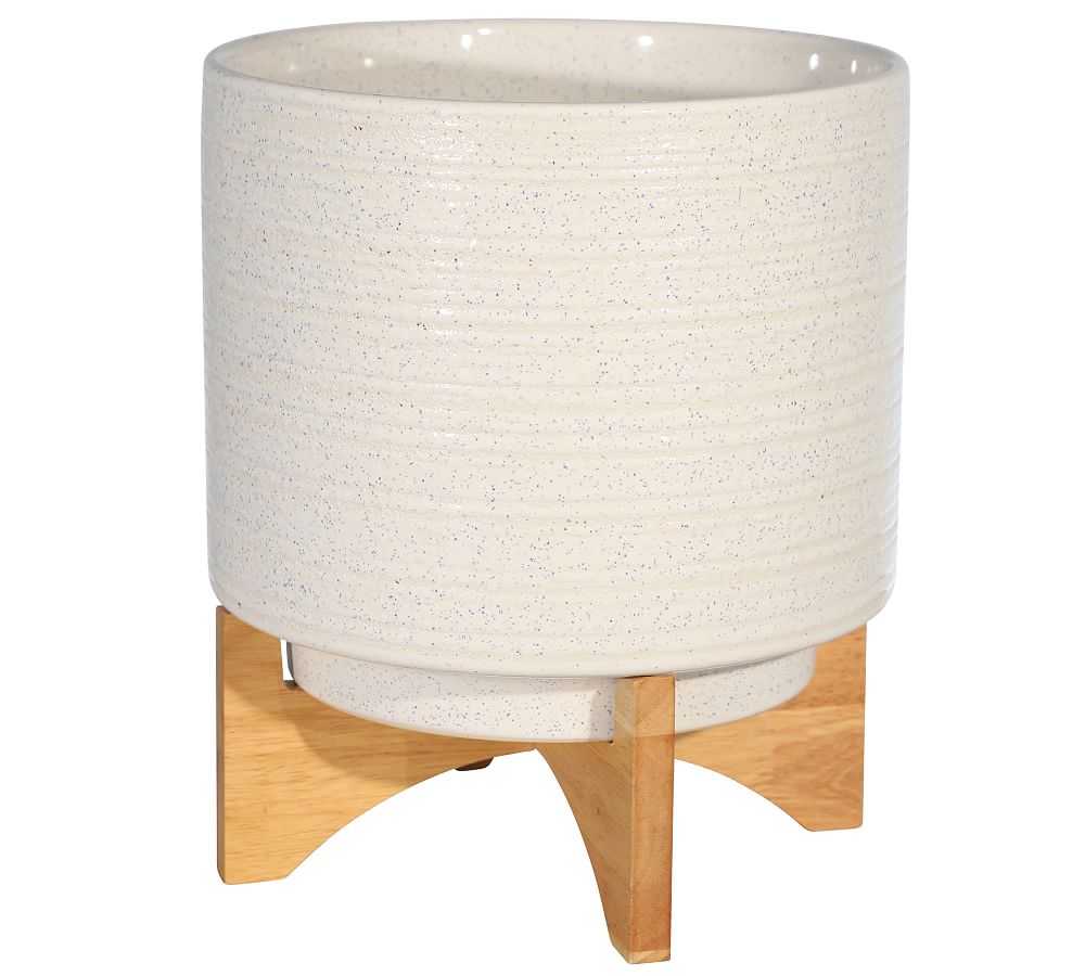 Alice Ceramic Planters on Wooden Stand, White