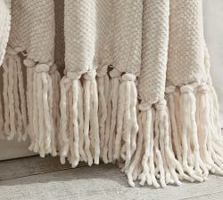 Chenille Hand-Knotted Fringe Throw Blanket