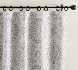 Riley Medallion Print Rod Pocket Linen Cotton Blackout Curtain