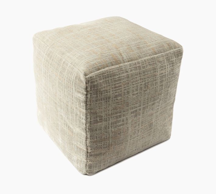 Blue OPP Velvet Handwoven Square Pouf Pottery Barn