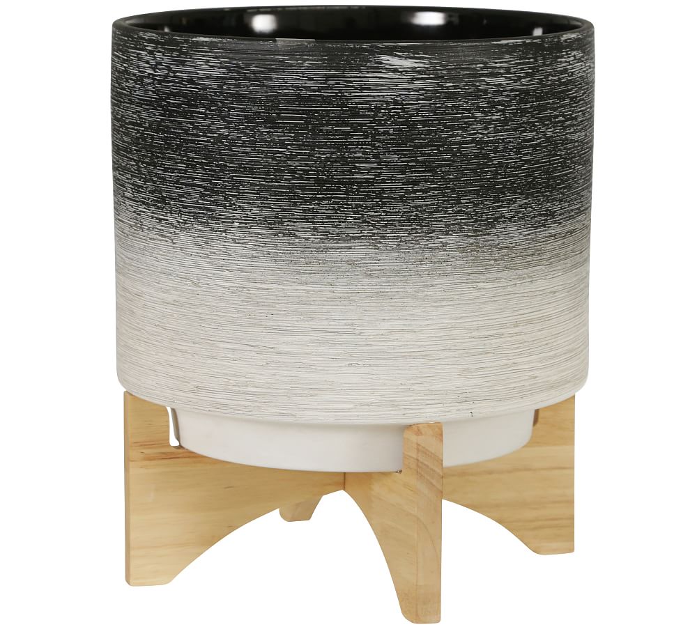 Ariana Ceramic Planter on Wooden Stand
