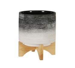 Ariana Ceramic Planter on Wooden Stand
