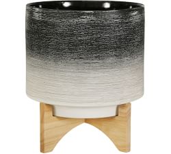 Ariana Ceramic Planter on Wooden Stand