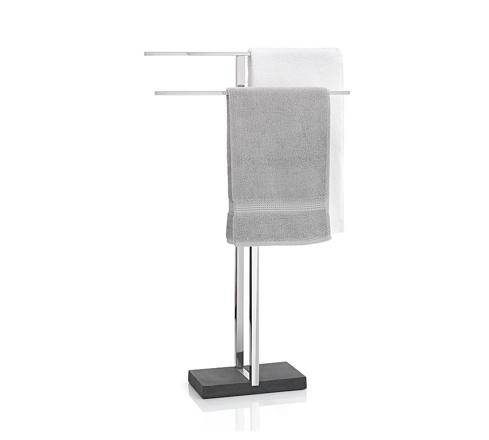 Polished Stainless Steel Slim Freestanding Towel Rack with Black Base