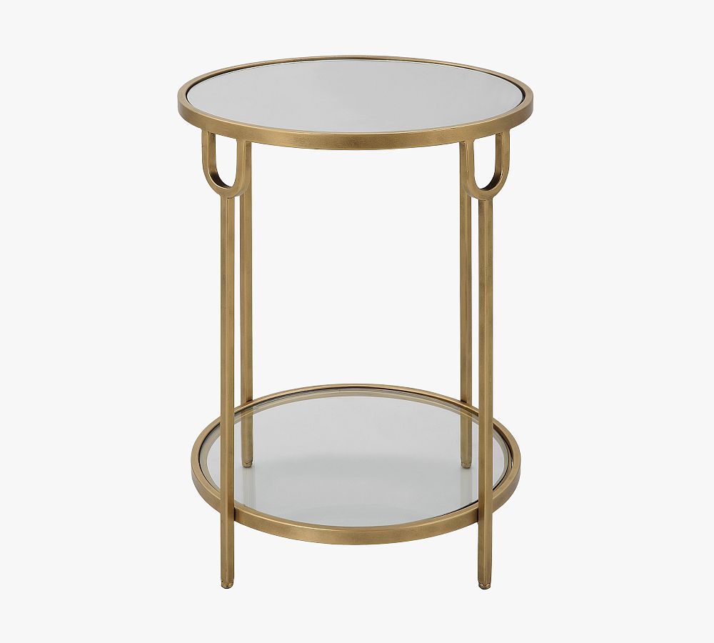 Ellodie Round Brass and Glass Accent Table