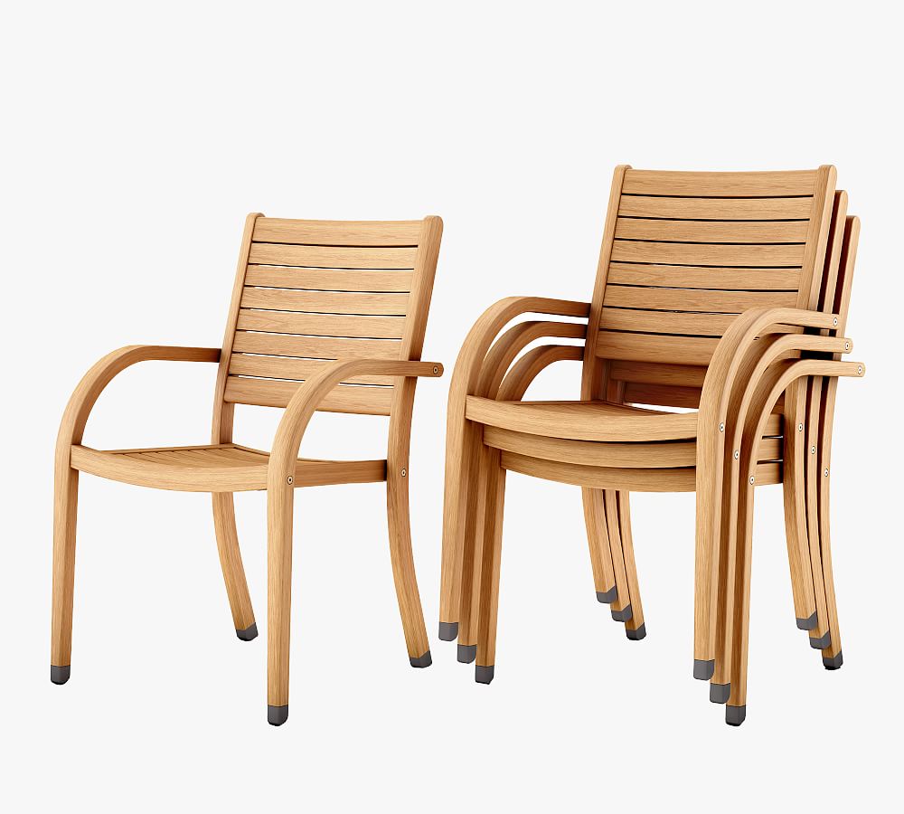 Thorold Dark Teak Finish Eucalyptus Outdoor Dining Armchairs, Set of 4