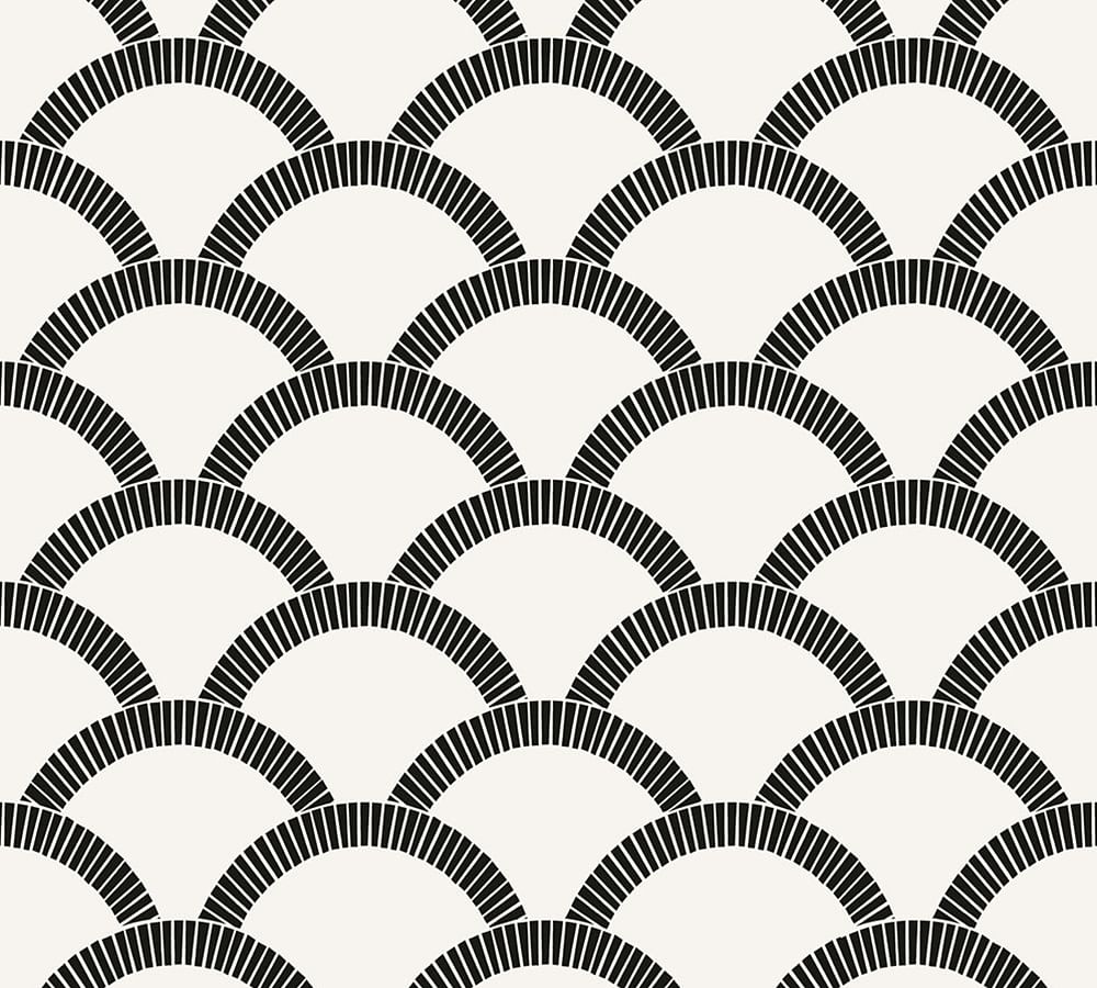 Mosaic Scallop Black/Cream Removeable Wallpaper, Sample
