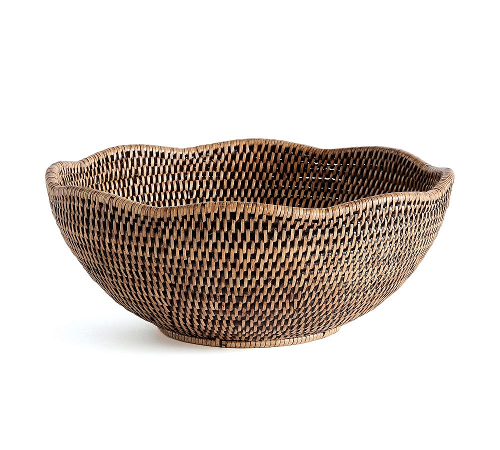 Brown Rattan Scalloped Edge Bowl
