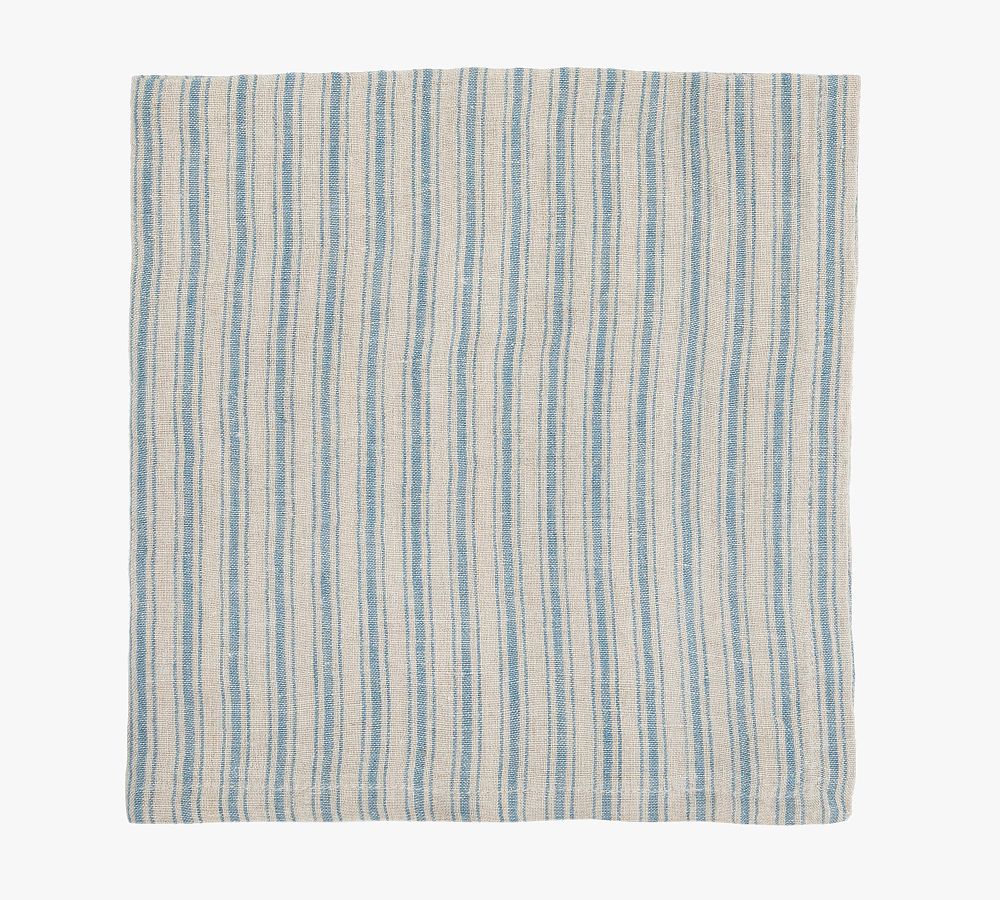Natural Blue Striped Linen Napkins Set of 4