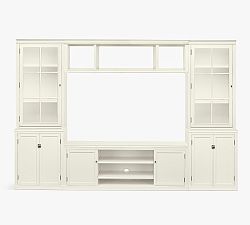 Logan 6-Piece Entertainment Center with Glass Hutch, Cabinet Base & Bridge, Alabaster