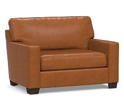 Buchanan Square Arm Leather Twin Sleeper Sofa, Polyester Wrapped Cushions, Signature Maple