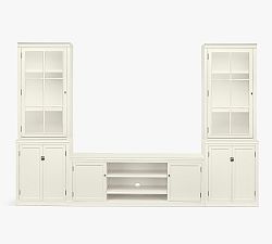 Logan 5-Piece Entertainment Center with Glass Hutch & Cabinet Base, 110" Wide, Alabaster