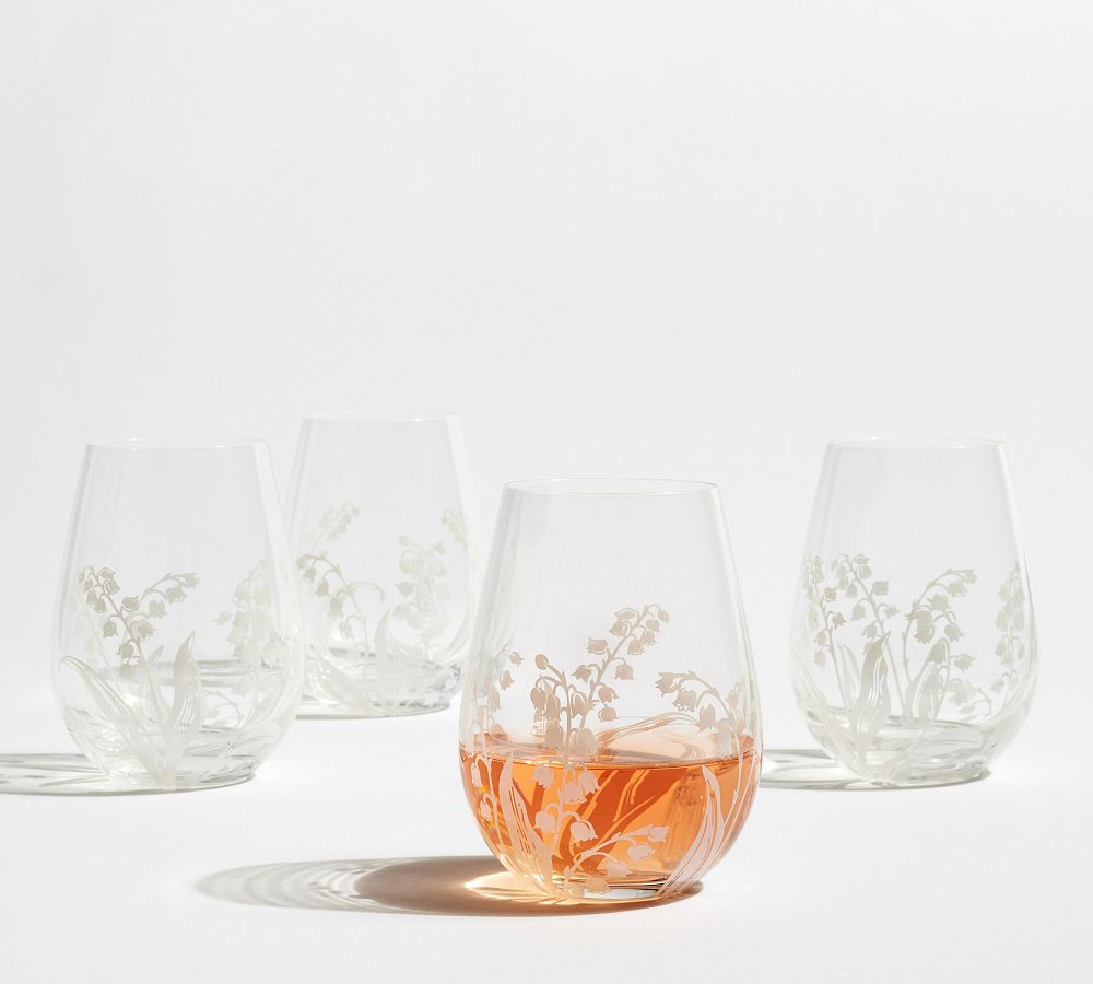 Pottery Barn Stemless Wine Glasses - Monique Lhuillier Lily of the Valley