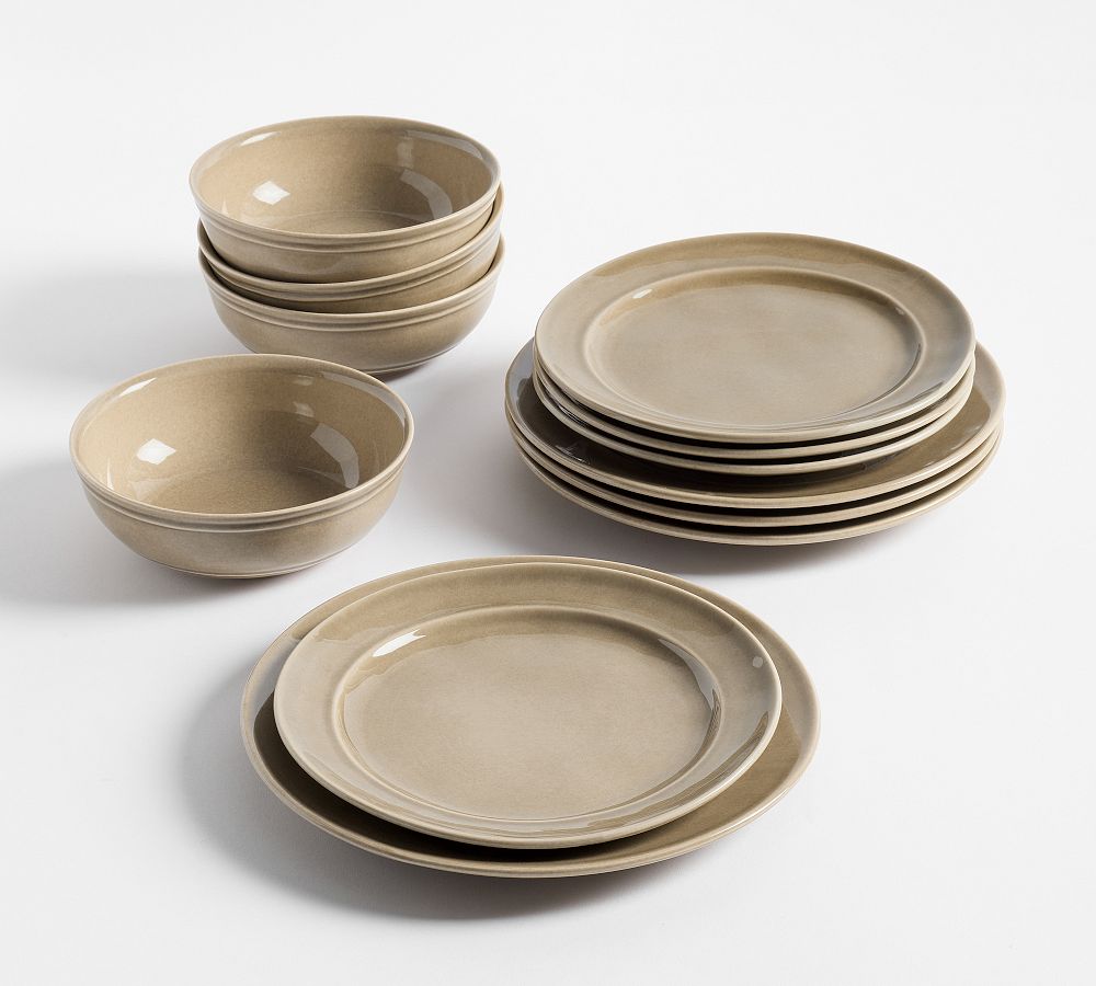 Cambria Handcrafted Stoneware Dinnerware Sets, with Soup Bowl, in Driftwood