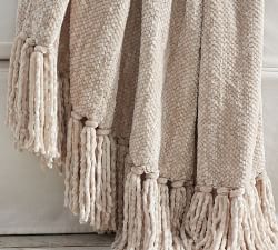 Chenille Hand-Knotted Fringe Throw Blanket