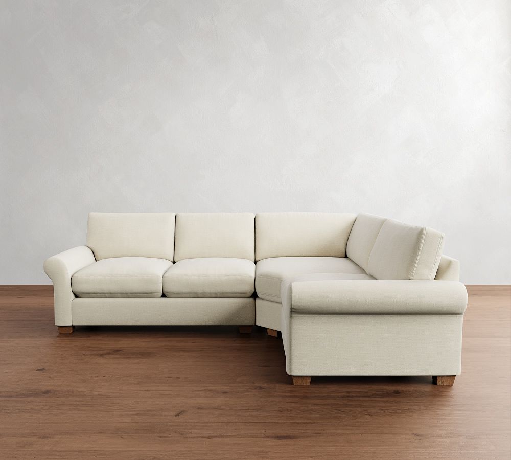 PB Comfort Modern Roll Arm 3-Piece Wedge Sectional (115&quot;)