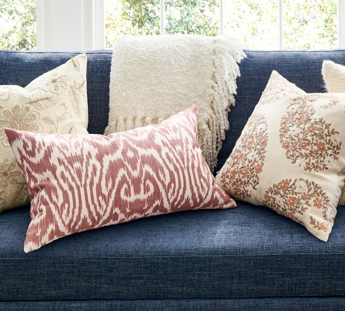 Pottery Barn top throw pillows ikat print 2 20” square pillows