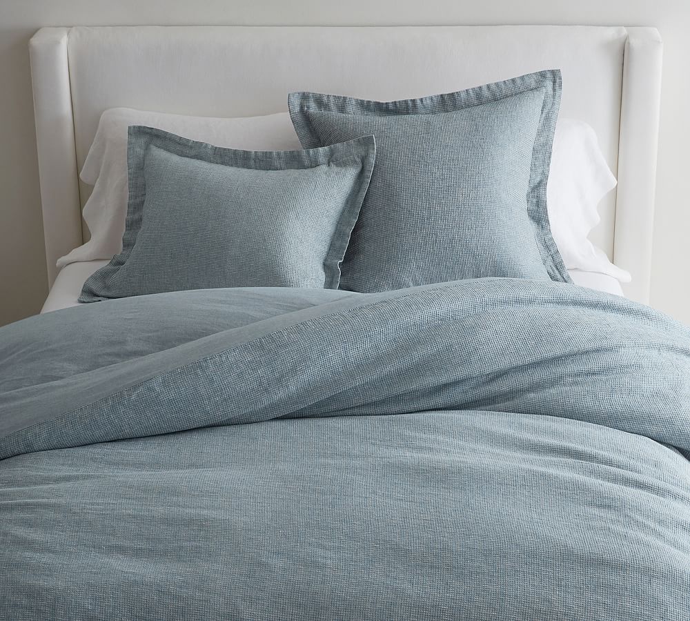 European Flax Linen Waffle Duvet Cover (Chambray, King)