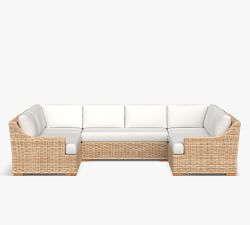 Huntington Wicker 5-Piece Loveseat U-Shaped Slope Arm Outdoor Sectional