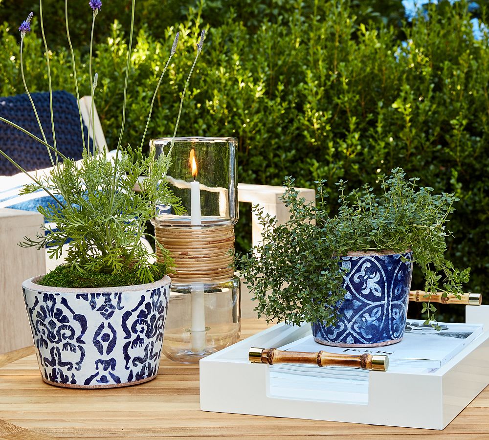 Ikat Tile Hand Painted Terracotta Outdoor Planters