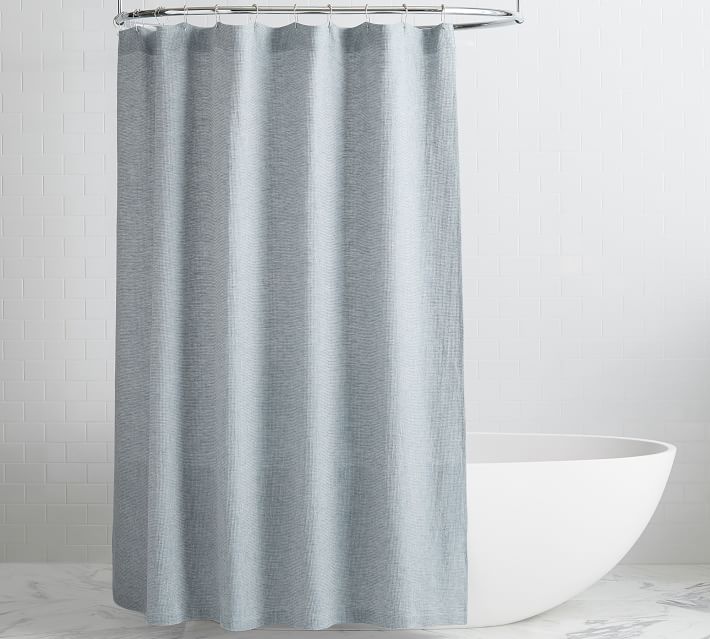 Pottery Barn Belgian Flax Linen popular Waffle Weave Shower Curtain Gray 72