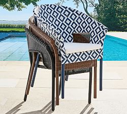Open Box: Palmetto Wicker Stackable Outdoor Dining Armchair, Geo Print